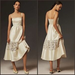 BHLDN Gabrielle‎ Taffeta Lace A-Line Midi Dress Size M New with Tags